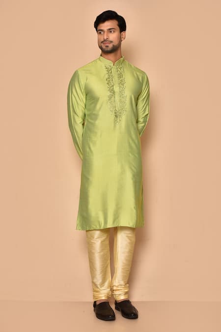 Aryavir Malhotra Embroidered Zari Placket Kurta With Churidar Set 