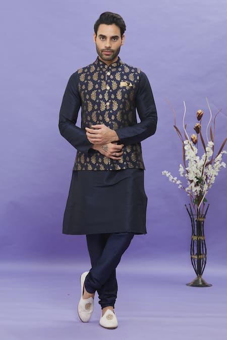 Aryavir Malhotra Floral Pattern Button Down Bundi & Kurta Set 