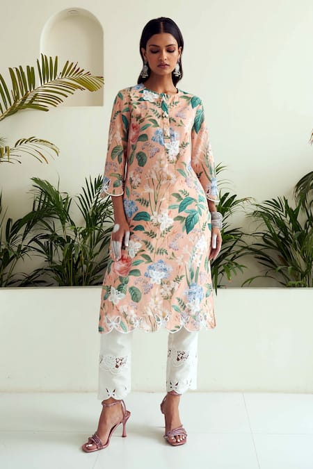 Sage Saga Amaryllis Straight Floral Print Kurta 