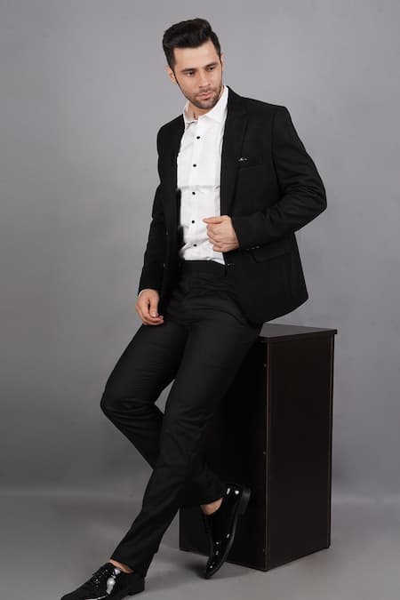 Soniya G Black Wool And Tweed Lapel Collar Blazer 
