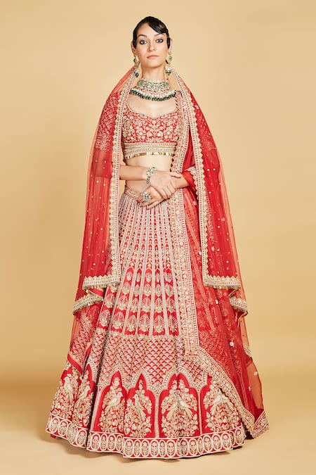 Buy Oldrose Red Embroidered Bridal Lehenga And Blouse Set With Aari Work