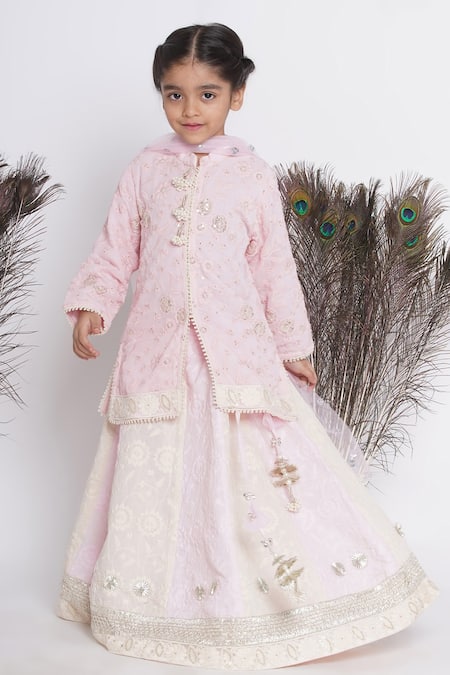 Little Bansi Embroidered Floral Kurta Lehenga Set 