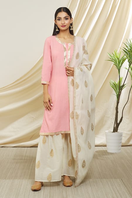 Peenacolada Embroidered Placket Kurta Gharara Set 