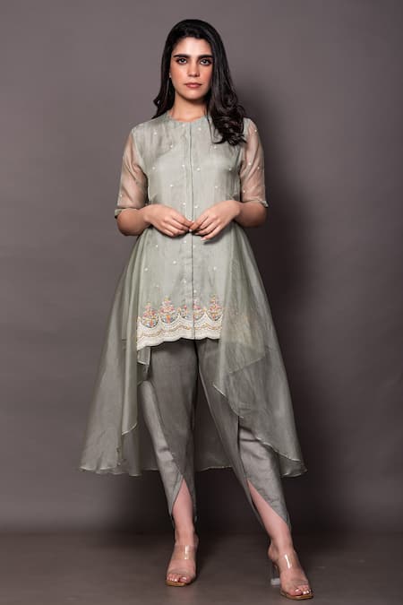 Vara by Vibha n Priti High Low Cut Hand Embroidered Tunic With Pant 