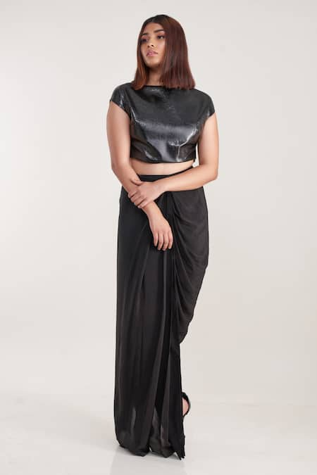 Pooja Bagaria Leather Crop Top & Skirt Set 