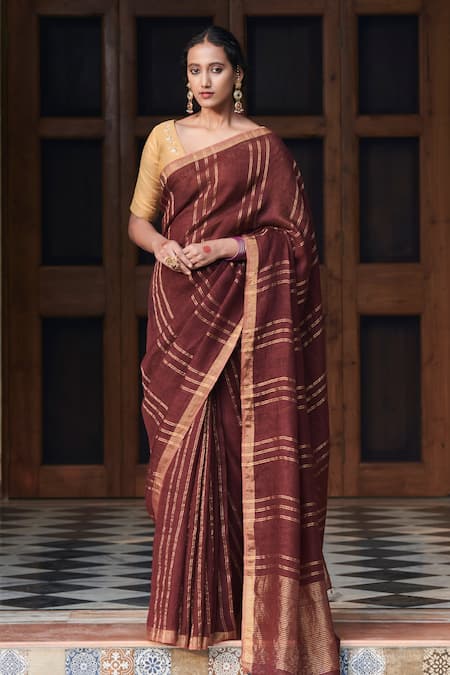 Dressfolk Gulkand Linen Saree 