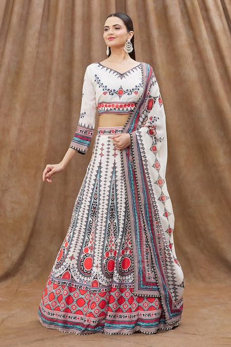 Buy White Dupion Silk Printed Floral U Botanical Lehenga And Blouse Set For  Women by Shachi Sood Online at Aza Fashions.