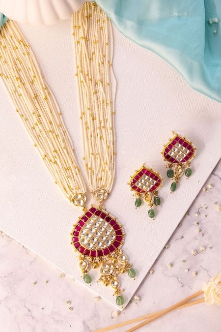 Ishhaara Multi Color Diamonds, Beads Kundan Stone Embellished Necklace Set 