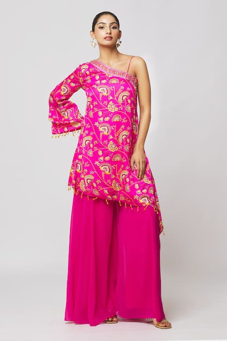 DiyaRajvvir Floral Jaal Print Kaftan & Sharara Set 