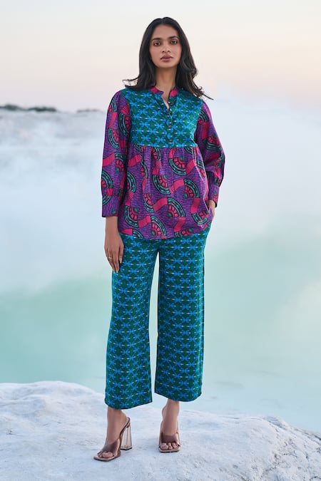 Dash And Dot Toub Block Print Top & Pant Set 
