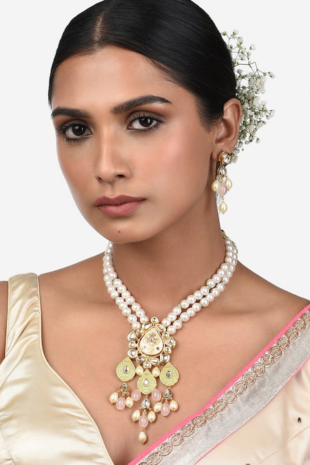 Buy White Kundan Polki Necklace Set By Ahaanya Online At Aza Fashions