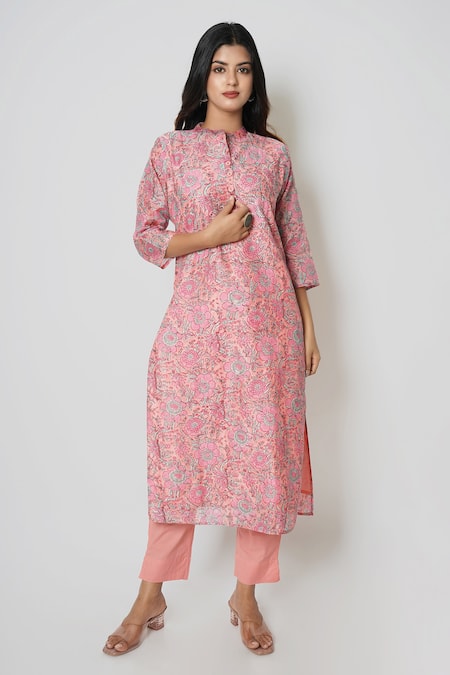 Kameez Floral Print Chanderi Kurta 