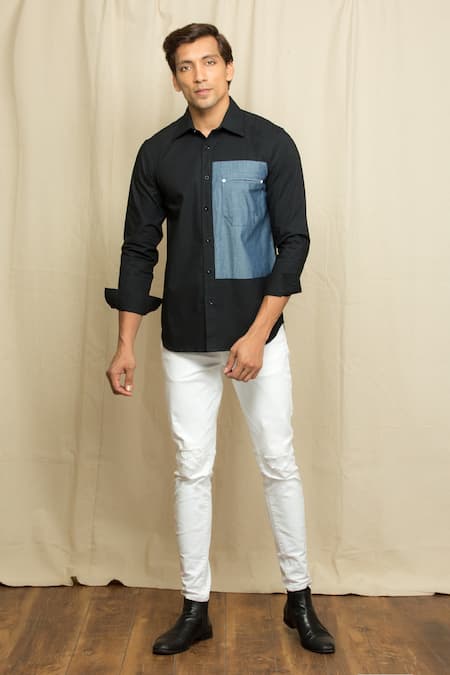 Buy Online|Spykar Men Navy Blue Dyed Regular Slim Fit Full Sleeve Plain  Shirt