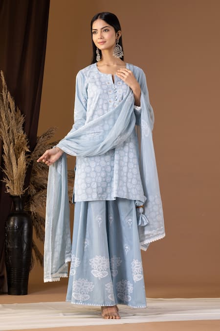 Abbaran Flora Pattern Kurta Gharara Set 