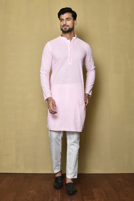 Aryavir Malhotra Mandarin Collar Embroidered Kurta & Pant Set 