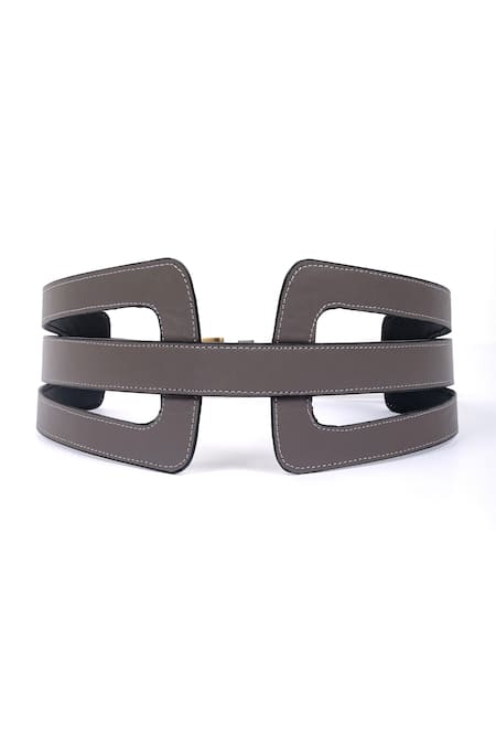 Trov Grey Hex Cutout Leather Belt 