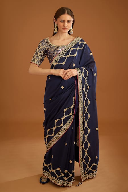 Shyam Narayan Prasad Zardozi Work Saree With Brocade Blouse 