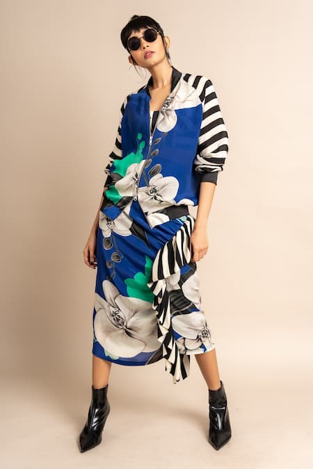 Nupur Kanoi Floral Print Bomber Jacket & Frill Skirt Set 