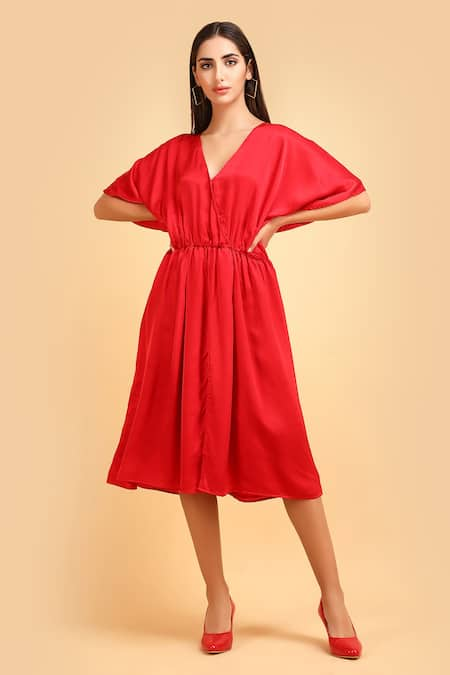 LABEL IVISH Batwing Sleeve Gathered Dress 