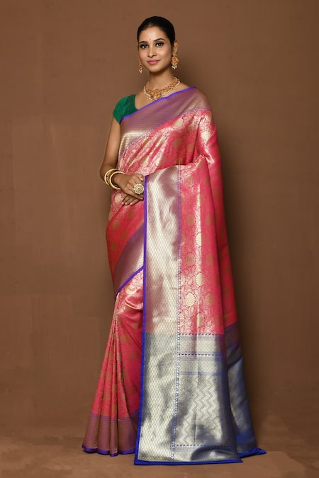 Nazaakat by Samara Singh Pink Banarasi Katan Woven Floral Geometric Pallu Saree