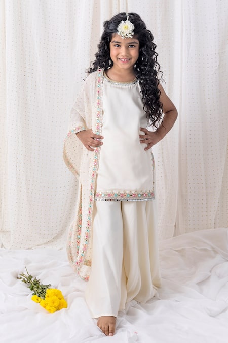 Chotibuti Embroidered Neckline Kurta Sharara Set 