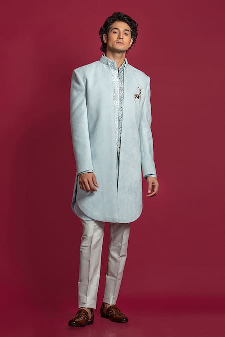 Jayesh Shah Foil Placement Embroidered Sherwani Set 