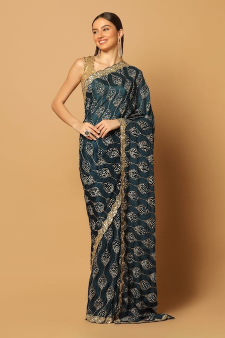 Two Sisters By Gyans Sequin Embroidered Saree With Unstitched Blouse Fabric 