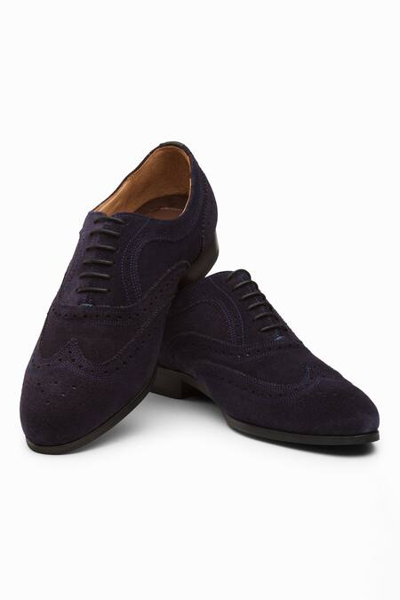 Dapper Shoes Blue Leather Wingtip Oxford Shoes