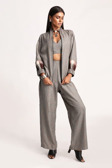 Kritika Murarka Black , Wool Blend Lining Taffeta Lotus Applique Bomber Jacket