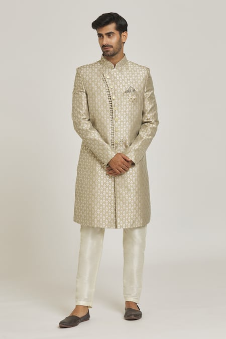 Samyukta Singhania Metallic Floral Pattern Overlap Sherwani Set 