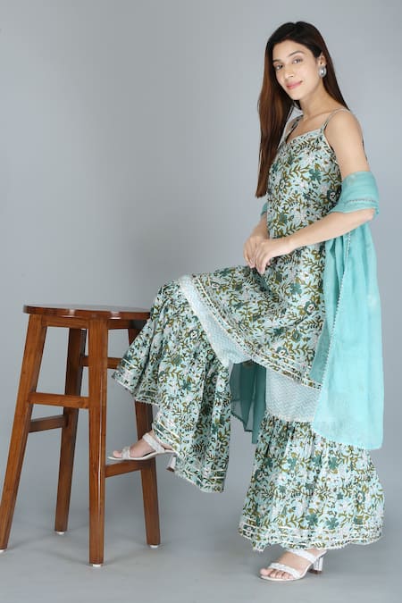 Kalakaari By Sagarika Cotton Florette Print Kurta Sharara Set 