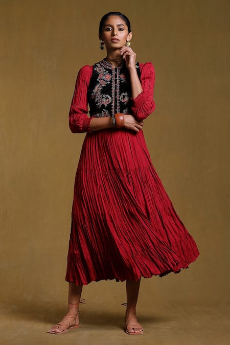 Ritu Kumar Crinkled Dress With Embroidered Jacket 