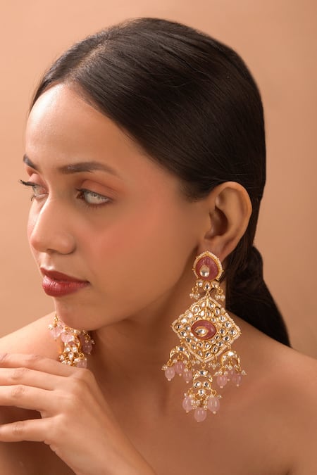 Buy Green Semi Precious Stones Carved Studded Earrings by TAD Accessories  Online at Aza Fashions.