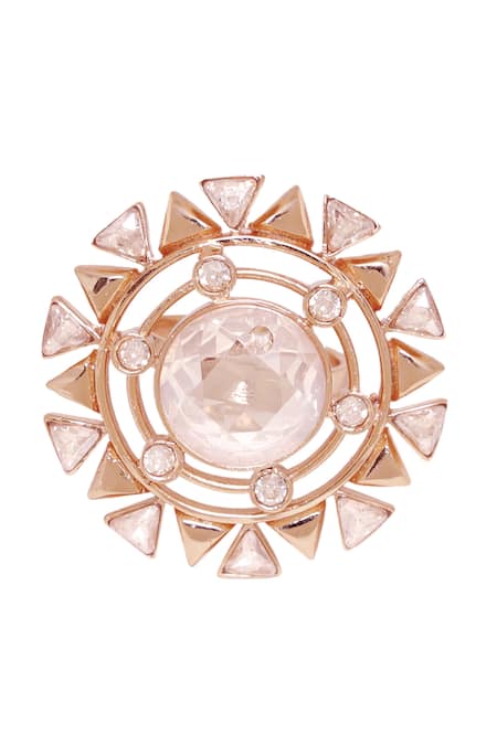 Esme by Aashna Dalmia Pink Stones Geometric Cutwork Embellished Ring 