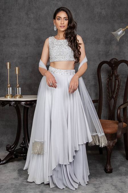 Sunita Bhandari Embroidered Blouse Layered Lehenga Set 