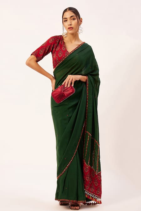 New Modern Soft Silk Sarees Red with Contrast Blouse