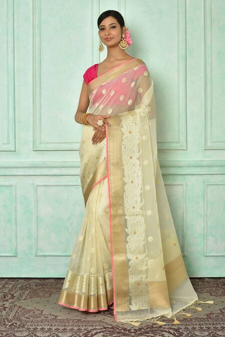 Vichitra Silk Designer Saree In Off White Colour - SR1542209