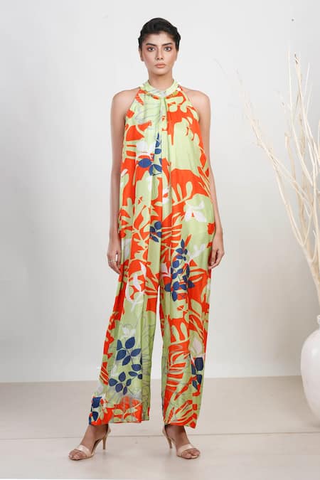 Garo Floral Pattern Halter Jumpsuit 