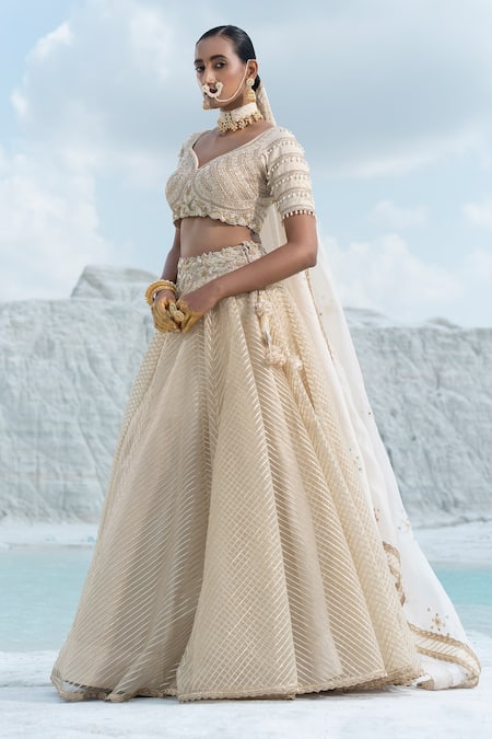Buy Bridal Wear Off White Gota Patti Kali Net Readymade Lehenga Choli  Online From Surat Wholesale Shop.