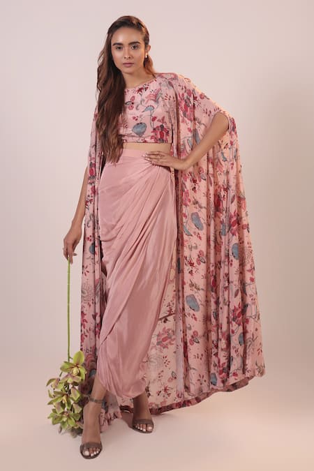 Label Shristi Chetani Floral Pattern Cape Skirt Set 