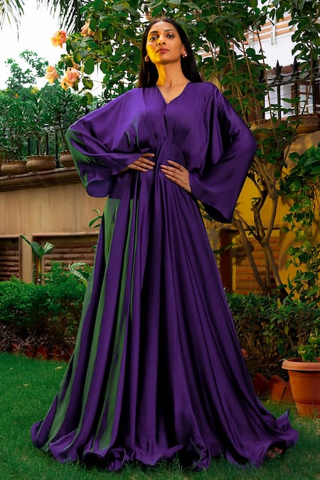 Purple satin hot sale gown