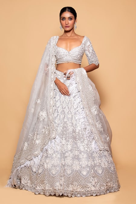 Pallavi Poddar Ivory Organza Beads, Sequins Henna Crystal Embroidered Bridal Lehenga Set Online at Aza Fashions Pallavi Poddar_Ivory Organza Beads, Sequins Henna Crystal Embroidered Bridal Lehenga Set _Online_at_Aza_Fashions