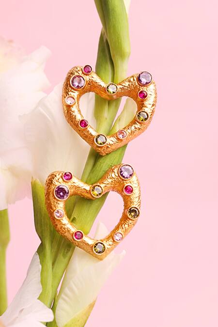 And Also Gold Plated Stones Dainty Heart Studs