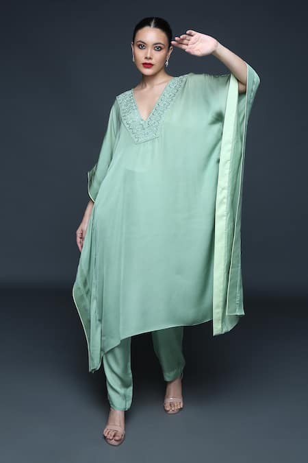 Sanjev Marwaaha Geometric Embroidered Kaftan Set 