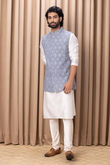 Ankit V Kapoor Shah Thread Embroidered Bundi & Kurta Set 