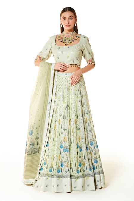 Rabani & Rakha Nadia Floral Print Sequin Bridal Lehenga Set 