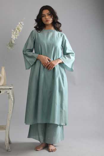 Khat Chanderi Silk Kurta & Flared Pant Set