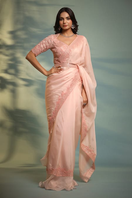 Blush Pink Saree With Blouse - XL