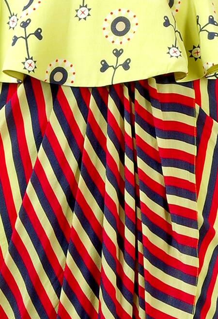 Soup By Sougat Paul Green Lemon And Red Peplum Dress Online at Aza Fashions Soup By Sougat Paul_Green Lemon And Red Peplum Dress _Online_at_Aza_Fashions