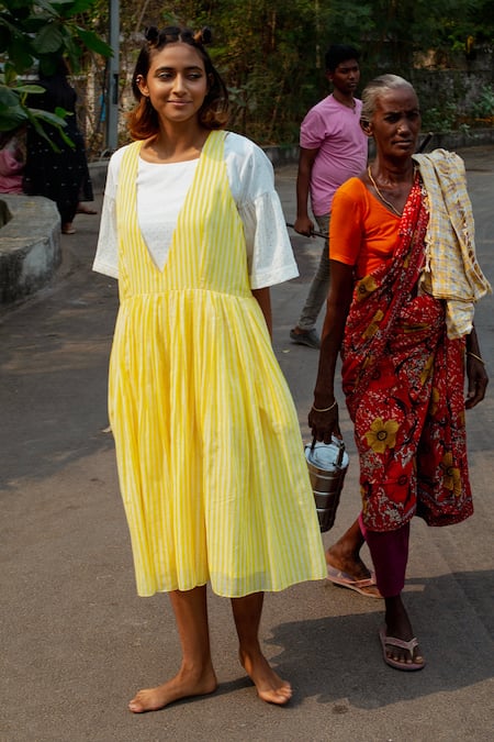 Label Earthen Handwoven Dress & Printed Top Set 